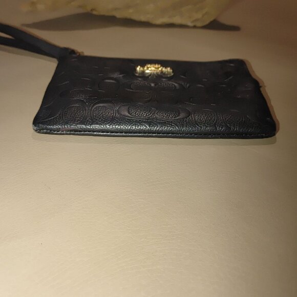 Coach Wallet Raise Logo Black Carriage Gold Hardware Leather Wristlet Clutch - Picture 11 of 11